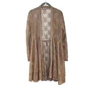 Pretty Young Thing Brown Lace Long Cardigan Duster Open Fairy Prairie Cottage M